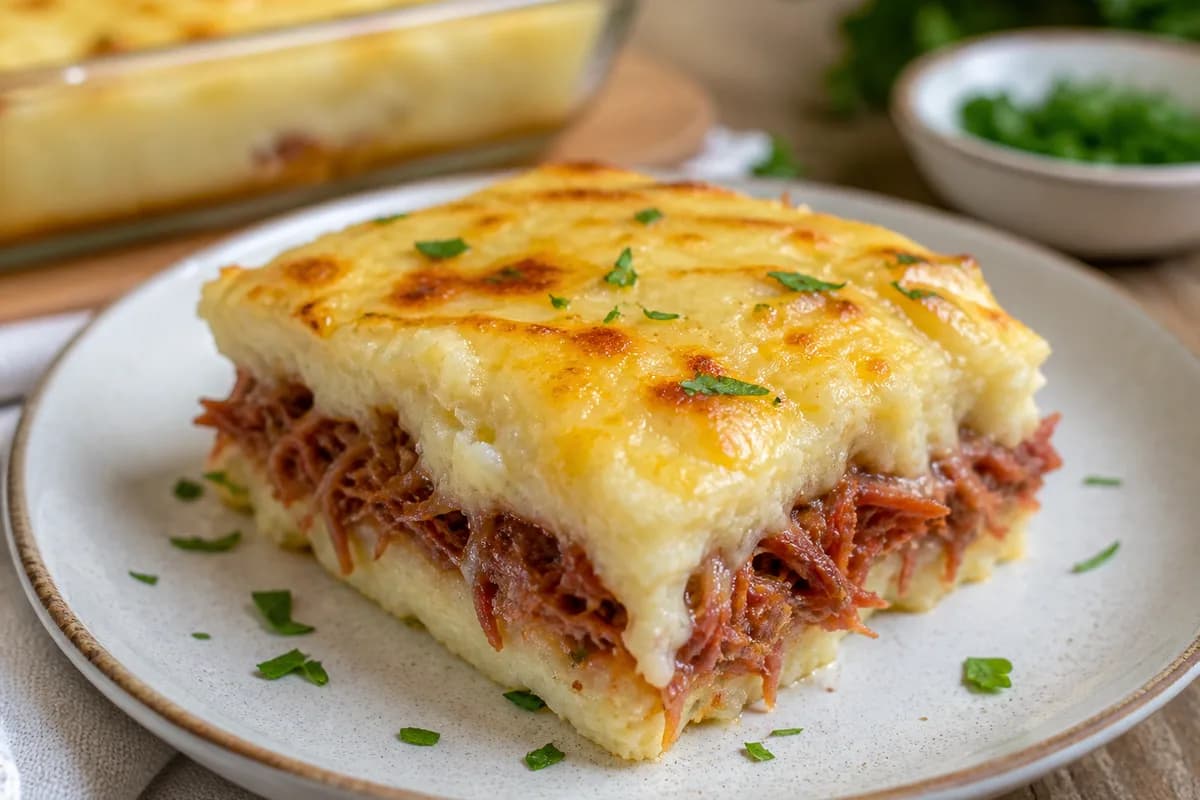Foto ilustrativa da receita Escondidinho de Carne Seca